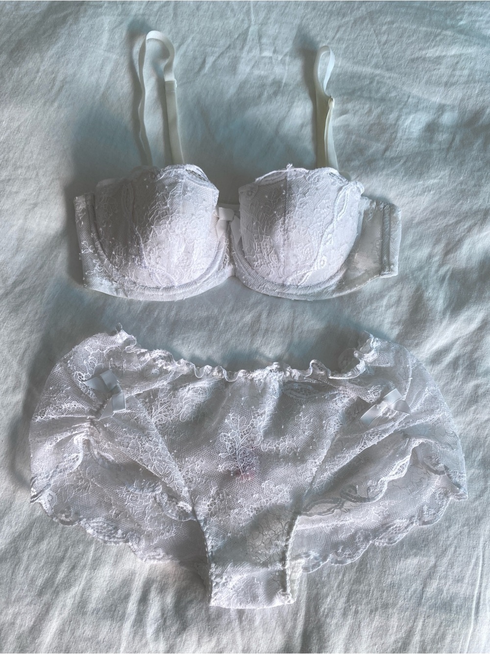 Agent Provocateur White Lace Balconette Bra and Lace Briefs